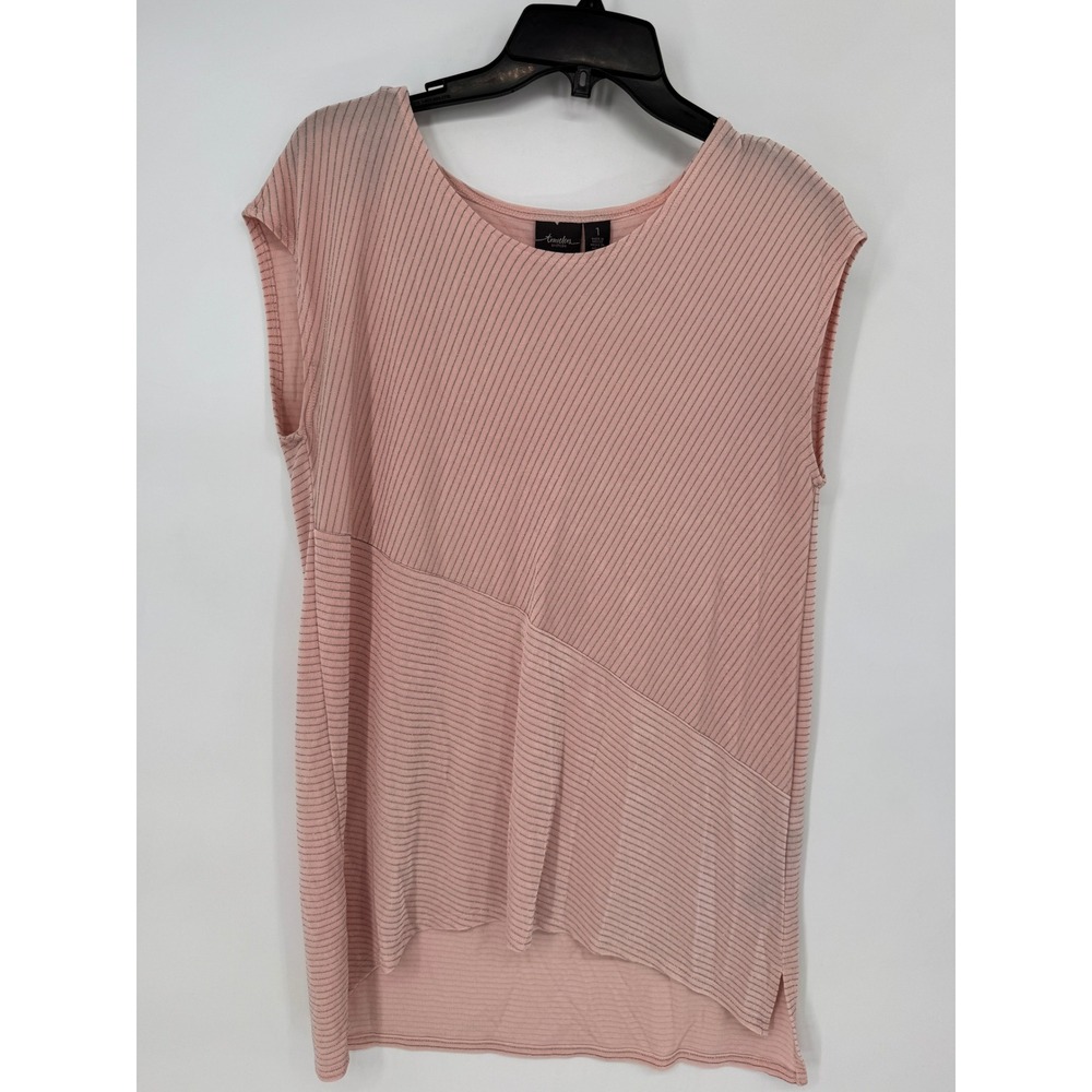 Travelers by Chico's Knit Top Women 1 Pink Excellent Metallic Ribbed Asymmetric